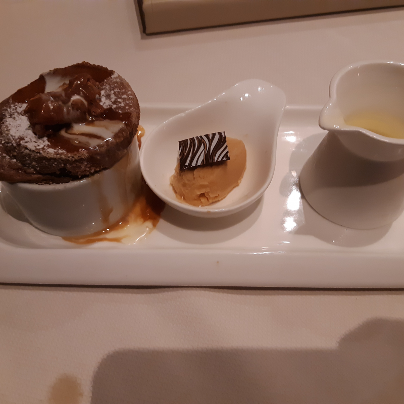 Candy Bar Soufflé with Caramel Gelato