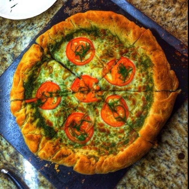 Homemade pesto pizza